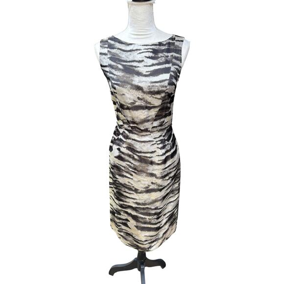 Lanvin Silk Blend Black Silver Metallic Animal Print Sheath Dress - FR36 / US 6 - Picture 2 of 10